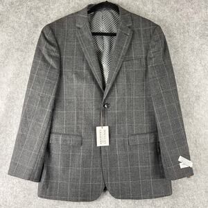 Douglas & Grahame Wool Blazer Sport Coat Mens 42R Gray Windowpane Slim Fit NEW